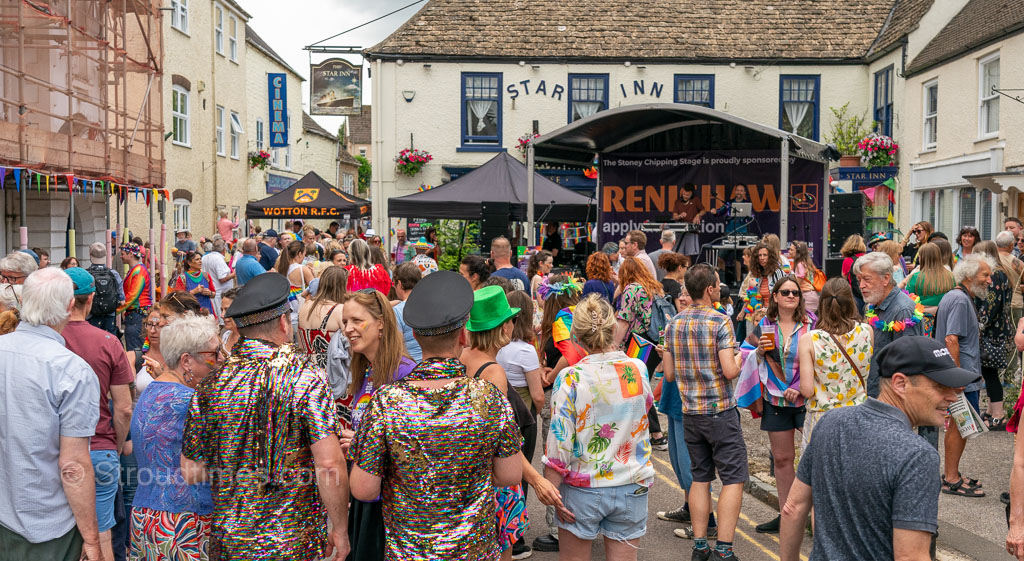 A riot of rainbow colour and a parade of more than 100 people, led by a vintage Citroen 2CV car bedecked with rainbow flags, as well-wishers lined Long Street in Wotton-under-Edge today, Saturday. Wotton Pride 25 | Pride parade fills town with a riot of rainbow colour