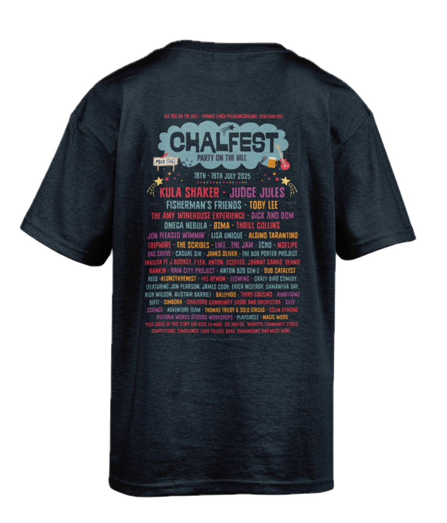 A clothes designer has become the official merchandise partner for Chalfest 2025. Back Classic Line up navy Background Removed 1 | Gearing up for Chalfest: grab your must-have Chalfest official merchandise